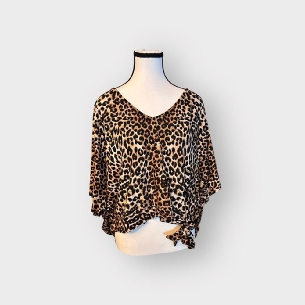 Women’s Forever 21 + 3X Leopard Dolman Print Crop Tee Tie Waist 3XL 22 24 XXXL